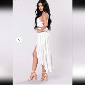 Fashion Nova White Striped Maxi Skirt Set